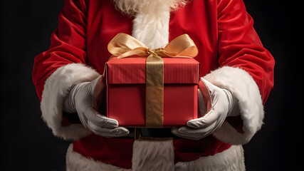 Hands holding a present gift parcel box Christmas Package Present Shopping Festive Generous Kind Winter Joy Black backdrop