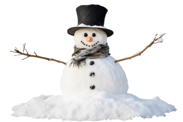 happy traditional christmas or new year snowman isolated on white background , png style