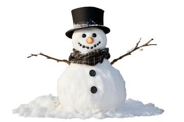 happy traditional christmas or new year snowman isolated on white background , png style