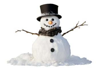 happy traditional christmas or new year snowman isolated on white background , png style