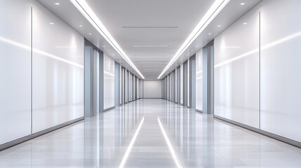 Sleek and Modern Corporate Building Hallway with Bright Lighting