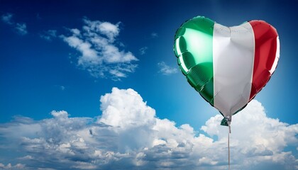 イタリアの国旗のハート型の風船と青空(Italy flag heart-shaped balloon and blue sky.)
