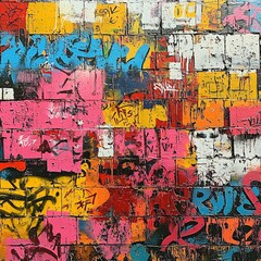 grunge wall with colorful graffiti