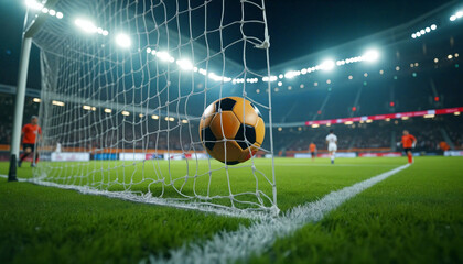 soccer ball in the stadium, reaching goal point