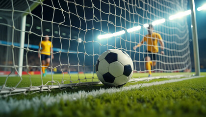 soccer ball in goal net
