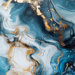 Fototapeta premium Abstract Ocean-Inspired Artwork Featuring Elegant Blue and Gold Fluid Swirls, Perfect for Modern Decor and Artistic Backgrounds.