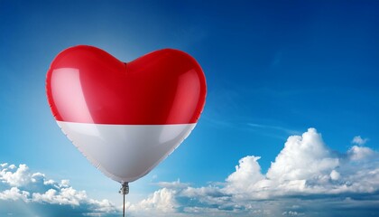Fototapeta premium インドネシアの国旗のハート型の風船と青空(Indonesia flag heart-shaped balloon and blue sky.) 