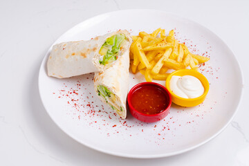 Lavash doner kebab. Durum kebab. Shawarma, wrap