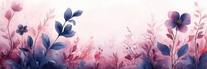 Elegant floral fantasy: dreamy pink and blue watercolor blooms
