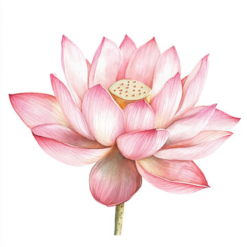 pink lotus flower watercolor on white clip art preview