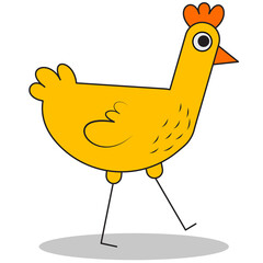 Yellow rooster walk illustration