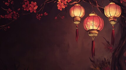 Obraz premium Enchanting Chinese New Year Celebration with Lanterns and Blossoms