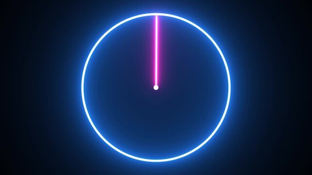 The wall clock made of lights saber animation on black background.