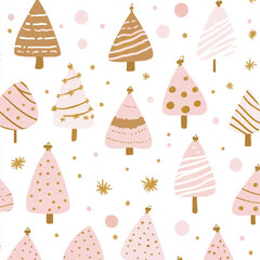 seamless pattern, Christmas, light pinkish, white, gold