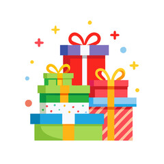 Fototapeta premium Assorted Wrapped Gifts in Bright Colors with Ribbons