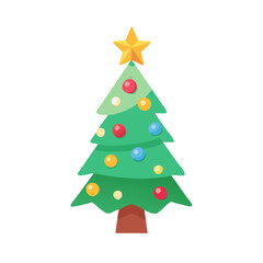Obraz premium Simple Christmas Tree with Star and Colorful Ornaments