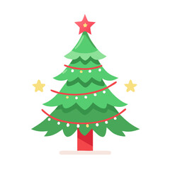 Fototapeta premium Festive Christmas Tree with Red Star and Lights Decoration