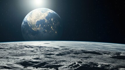 portrait of the earth looking blue from the moon