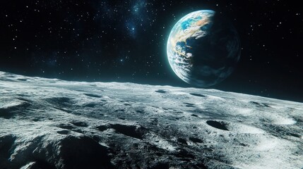 Obraz premium portrait of the earth looking blue from the moon