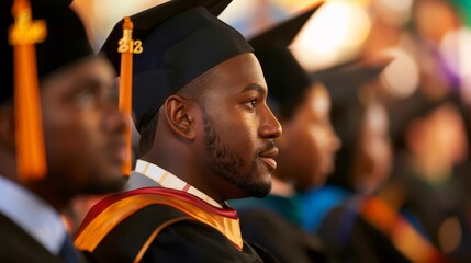 Fototapeta premium Closeup of graduation caps and tassels, signifying achievement and success.