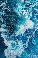 Fototapeta premium Vibrant Ocean Waves: Turquoise and Deep Blue Swirls Capture the Power and Beauty of Natures Surf, Perfect for Marine-Themed Designs and Artworks.