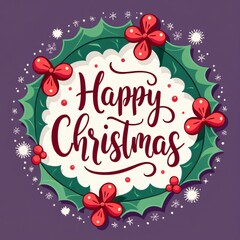 Circular Christmas Wreath Design With Happy Christmas Typography