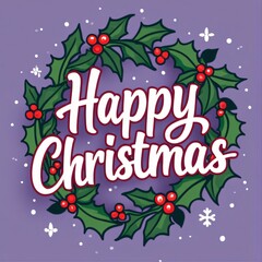 Circular Christmas Wreath Happy Holiday Greeting Design