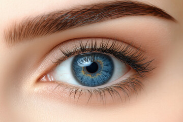 Fototapeta premium Close-up of a stunning blue eye with natural lashes AI generated