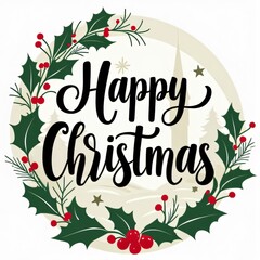 Circular Christmas Greeting with Holly Wreath