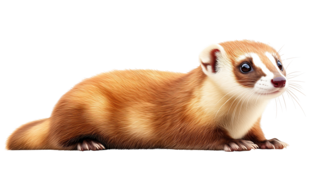 Ferret with distinctive markings, isolated on transparent background..