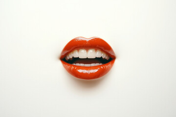 Fototapeta premium Minimalist Closeup of Glossy Red Lips with Teeth AI Generated