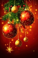 Festive Christmas Ornaments and Lights on a Fir Tree