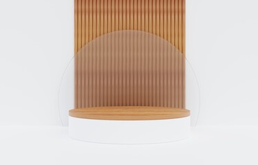 wooden podium for spa and beauty Show cosmetic products Natural studio model to promote premium. 3D illustration.