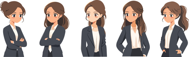 Confident Businesswoman Poses Professional Women in Suits Illustration Set