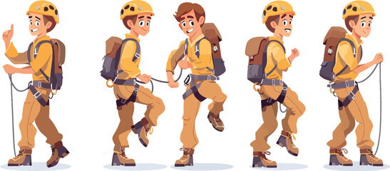 Rock Climber Man Character Poses Set Mountain Climbing Sport Extreme Activity Concept Different Poses Isolated White Background Illustration