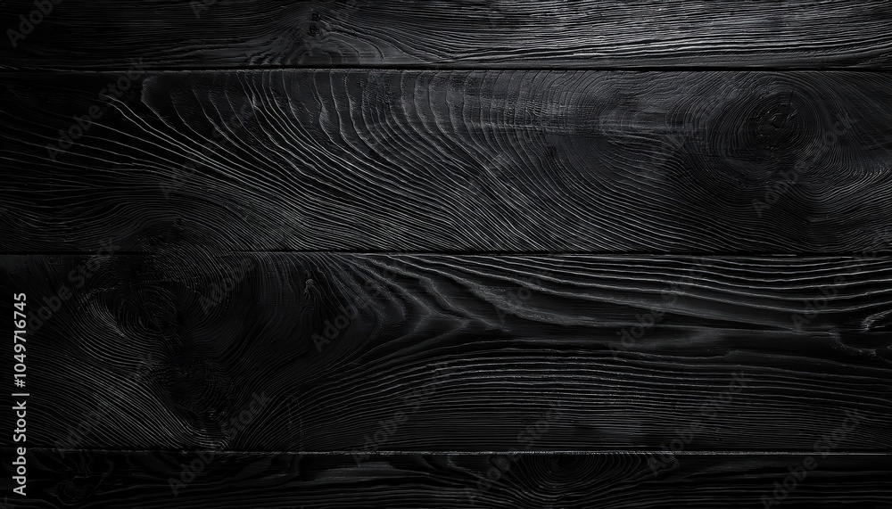 Poster luxurious deep black wooden plank texture with intricate woodgrain patterns. ideal for high-end inte