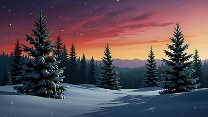 A Silent Night in the Pine Tree Forest Background