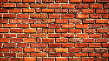 Obraz premium Bright red-orange bricks create a uniform pattern, with slight variations in color and texture, emphasizing the traditional brick-laying technique and rustic appeal
