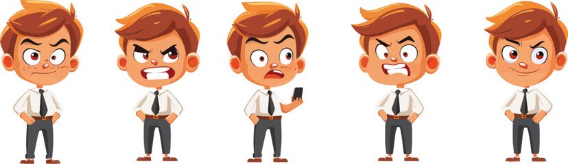 Office Worker Cartoon Character Different Facial Expressions and Emotions Set Vector Illustration Isolated on White Background