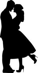 Illustration a bride and groom hugging silhouette 