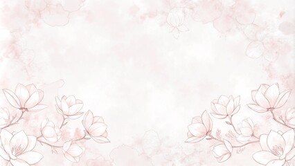 Pink watercolor splash background with line art peony. The background is pink watercolor splashed with line art. Autumn flower watercolor art background. leaves and flowers nature design