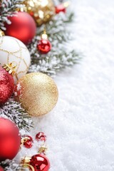 Festive Christmas Tree Ornaments in Snowy Winter Scene