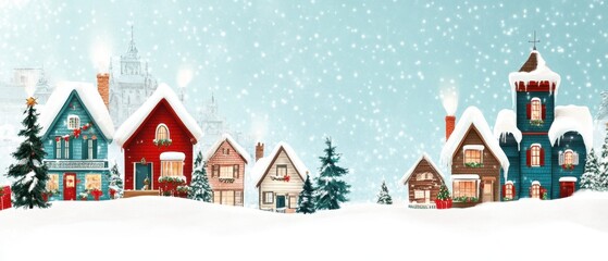 Cozy Winter Wonderland: Charming Snow-Covered Village Landscape