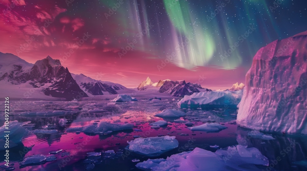 Aufkleber a captivating view of a remote glacier bay with massive, shimmering icebergs and a rare, deep red au