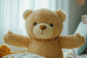 Cute Plush Bear with Open Arms on Bed