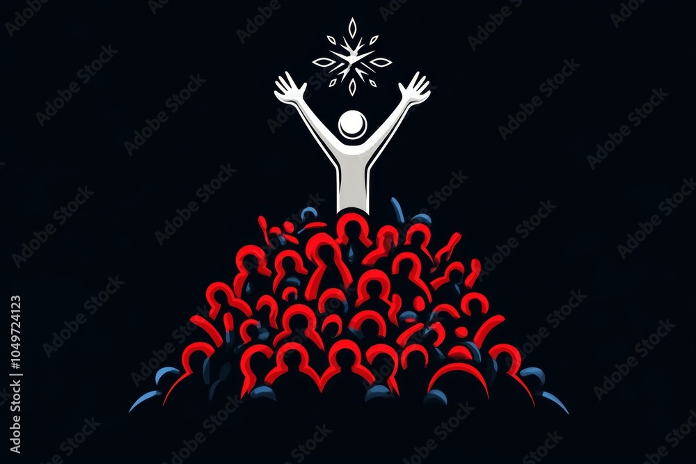 Aufkleber A minimalist depiction of a person standing in front of a crowd, symbolizing someone taking over leadership with simple lines and shapes