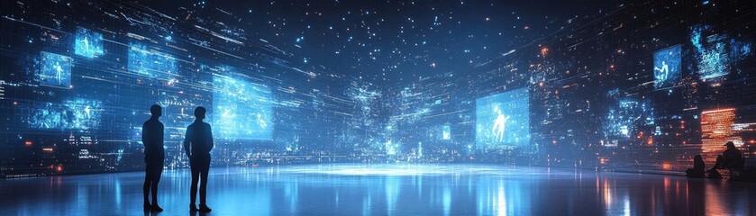 A tech-enhanced concert, where performers are displayed as holograms interacting with a digital audience
