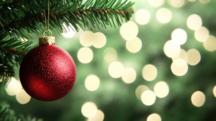 Obraz premium Festive Christmas Ornament on Evergreen Branch