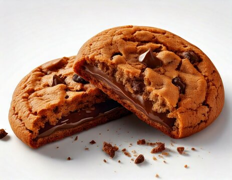 Una deliciosa galleta neoyorquina abierta por la mitad, se trata de una galleta con pepitas de chocolate y rellena de un suave chocolate para untar