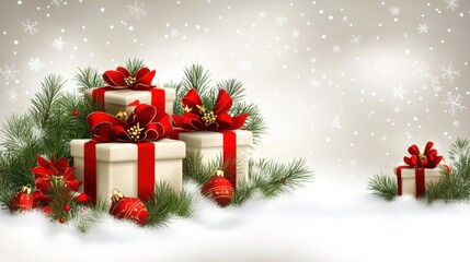 Festive Christmas Presents and Decorations in Winter Wonderland